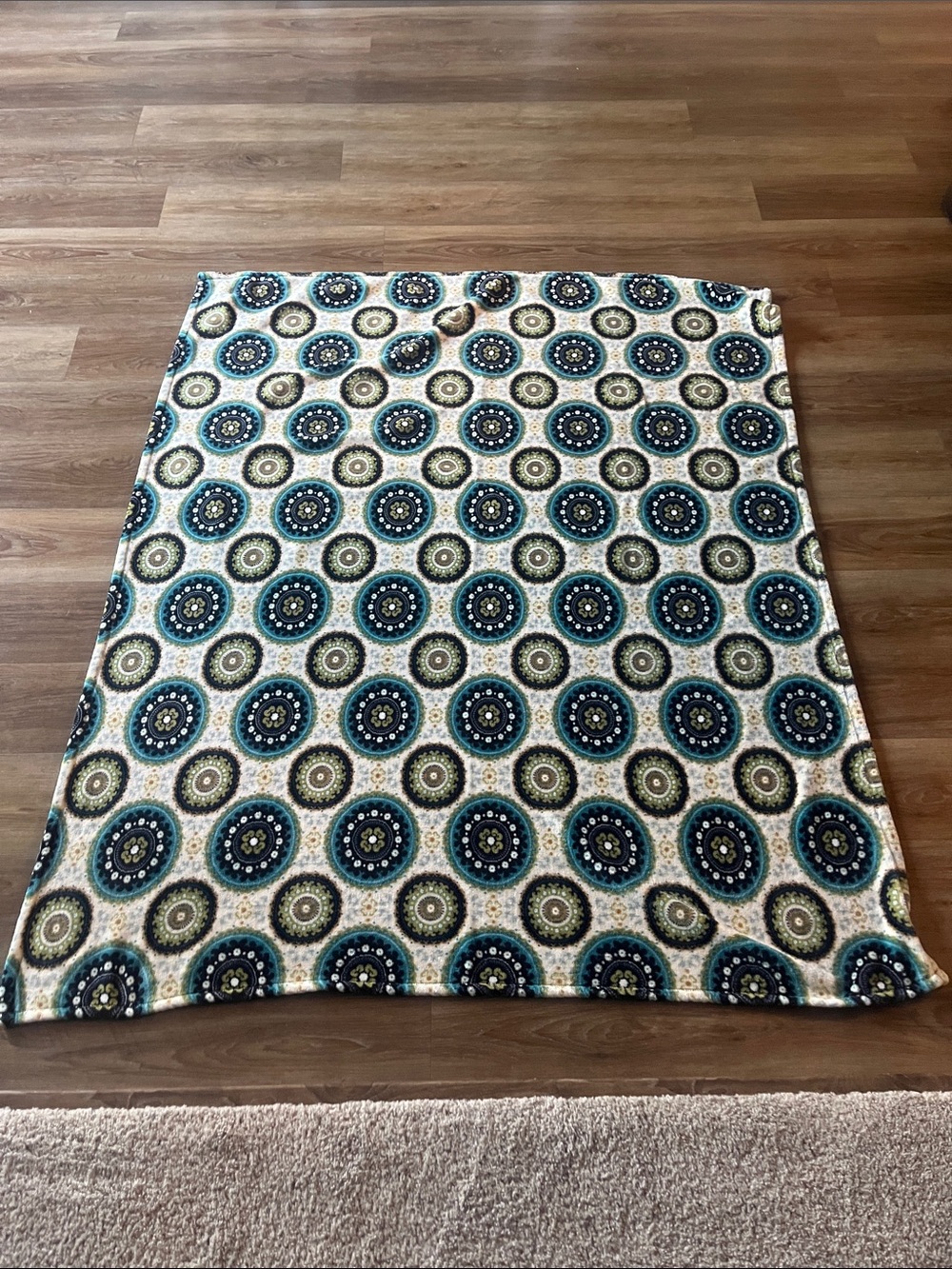 Bohemian Throw Blanket in Teal, green and Cream